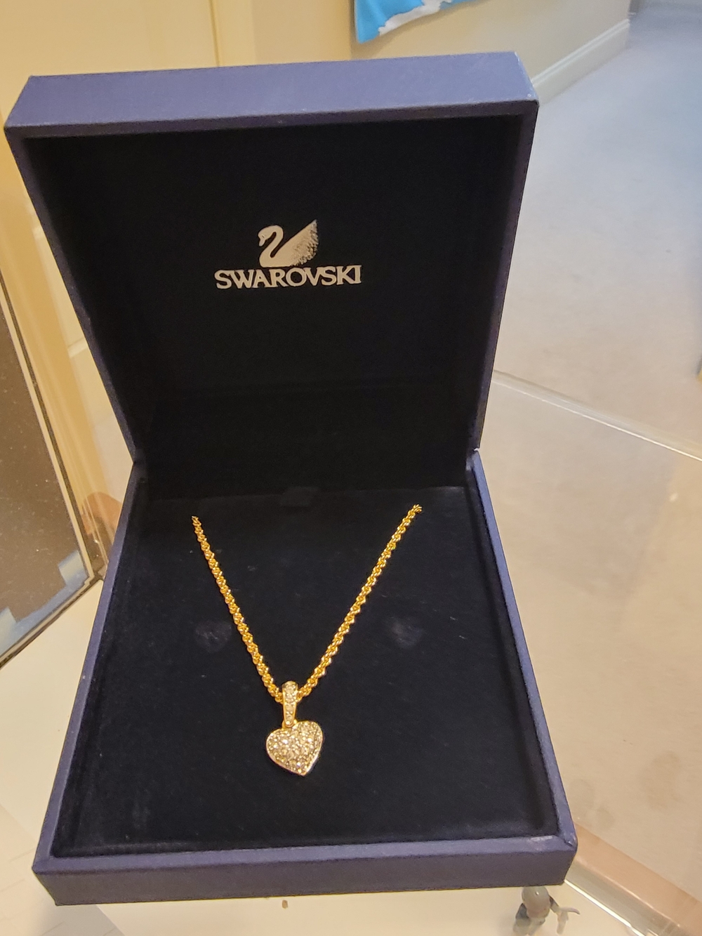 Swarovski Gold Heart Crystal Pendant Necklace 15 Inch